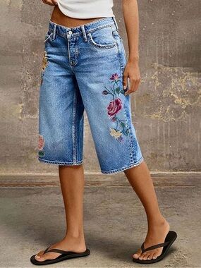 Flamingals Straight Wide Leg Capri Mid Rise Washed Floral Jeans 3XL FG27-19